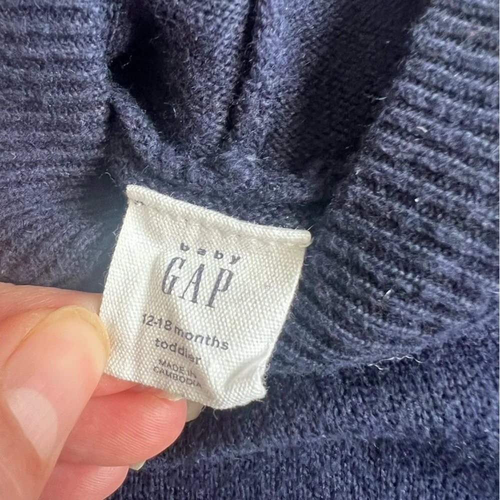 Baby Gap Navy Blue Pullover Sweater with Hood and Long Sleeves Size 12-18 Months